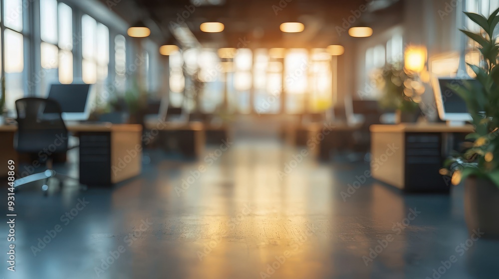 Obraz premium Defocused image of an open office with bokeh lights