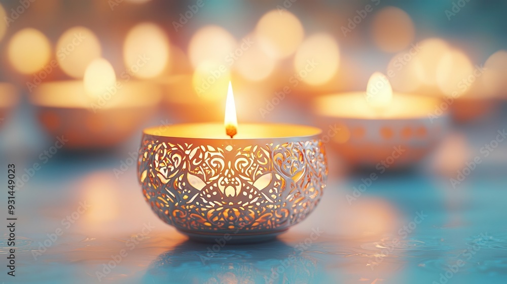 Decorative diya holders, intricate designs, 3D illustration Decorative diya holders, intricate designs, 3D illustration