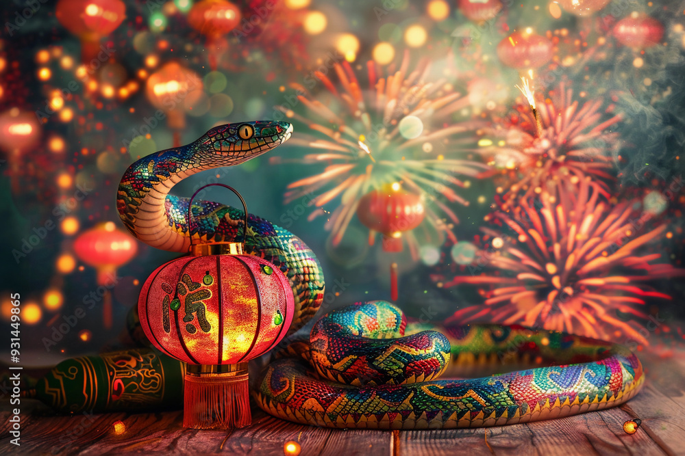 Fototapeta premium Beautiful greeting card with holiday composition for happy and joy celebrate New Year