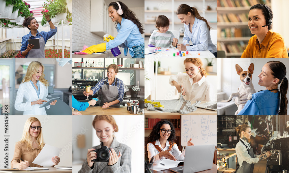 This image showcases a diverse group of women engaged in various professions. Each woman represents different areas of work, highlighting the diversity of female careers. This image showcases a diverse group of women engaged in various professions. Each woman represents different areas of work, highlighting the diversity of female careers.