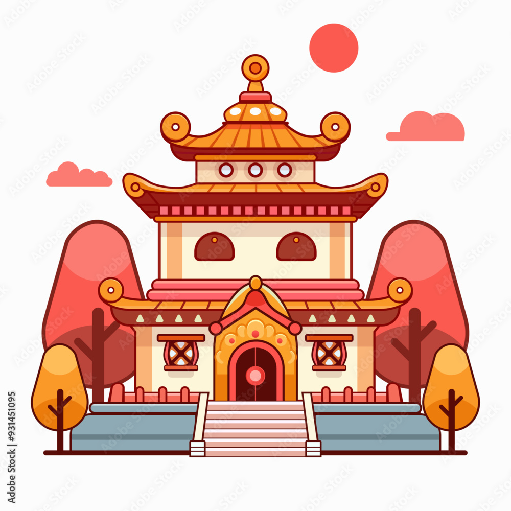 Peaceful Vihara Serene Buddhist Temple Vector Design Peaceful Vihara Serene Buddhist Temple Vector Design
