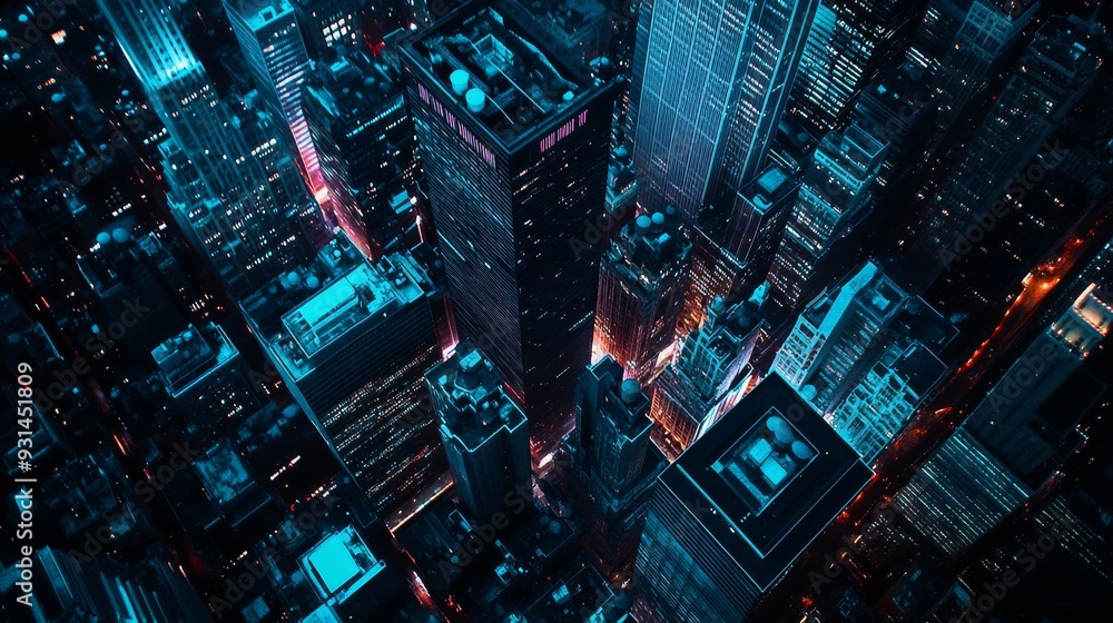 Aerial view of a city at night urban architecture. Aerial view of a city at night urban architecture.