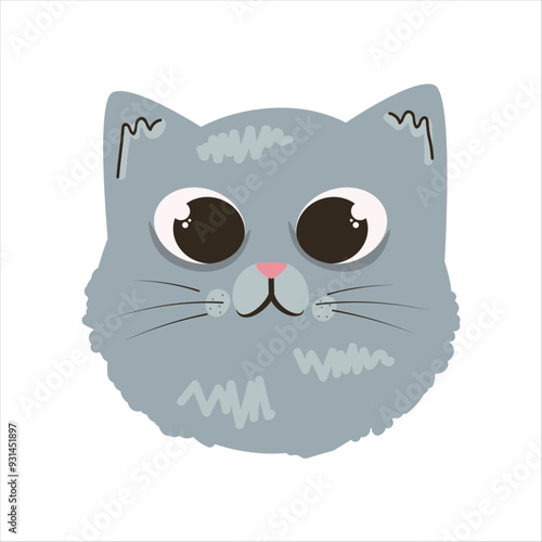 Cute grey british shorthair cat head face icon flat vector illustation