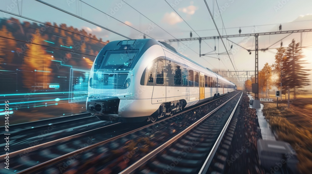 Fototapeta premium A high-speed train rushing through a scenic landscape