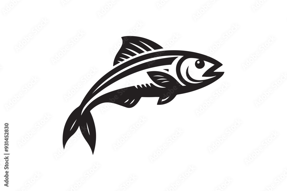 Fototapeta premium silhouette fish seabass on white background, vector illustration.