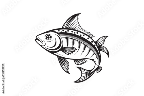 Fish icon black silhouette. Fisheries logo symbol
