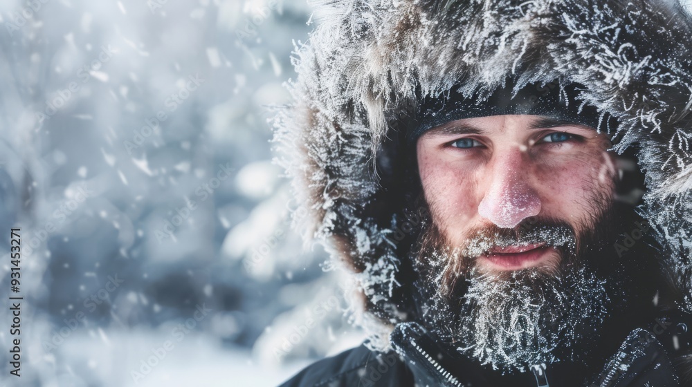 A man with a frost-rimmed beard and fur-lined hood stands against a snowy backdrop, embodying the harsh beauty of winter's embrace. A man with a frost-rimmed beard and fur-lined hood stands against a snowy backdrop, embodying the harsh beauty of winter's embrace.