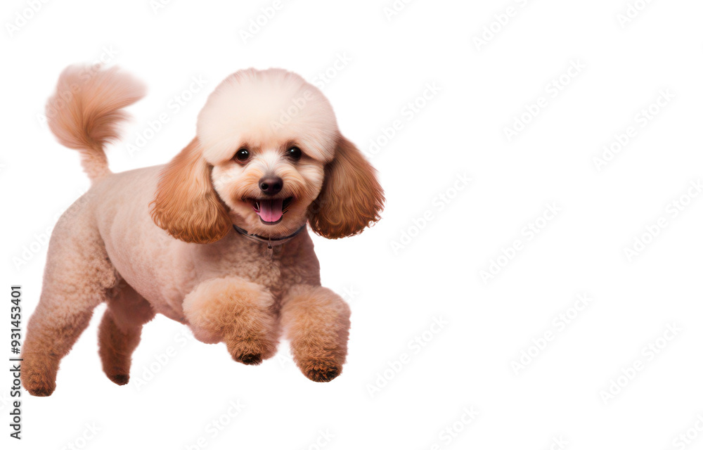Happy, small, light brown poodle dog jumping isolate on transparent background, png, cutout Happy, small, light brown poodle dog jumping isolate on transparent background, png, cutout