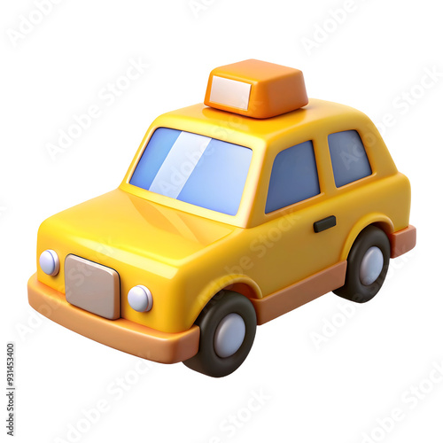 taxi 3d cartoon rendering , isolated on background