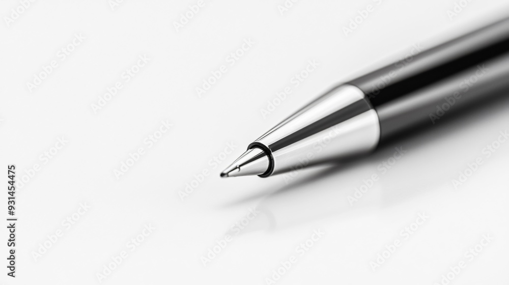 Sleek Black Pen on Pristine White Desk Surface Sleek Black Pen on Pristine White Desk Surface