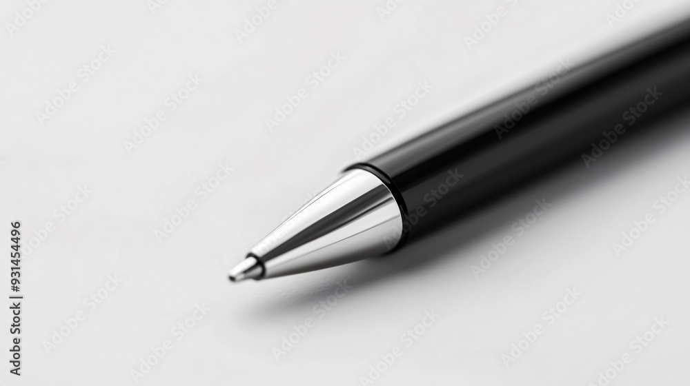 Sleek Black Pen on Pristine White Desk Surface Sleek Black Pen on Pristine White Desk Surface