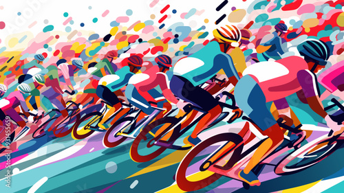 Bicycle racers competing on cycling championship. Cycle sports event, abstracrt style colorful vector illustration. photo