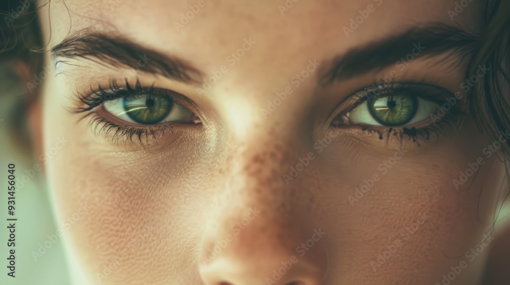 Fototapeta premium A striking close-up of vibrant green eyes, sparkling with intensity and emotion.