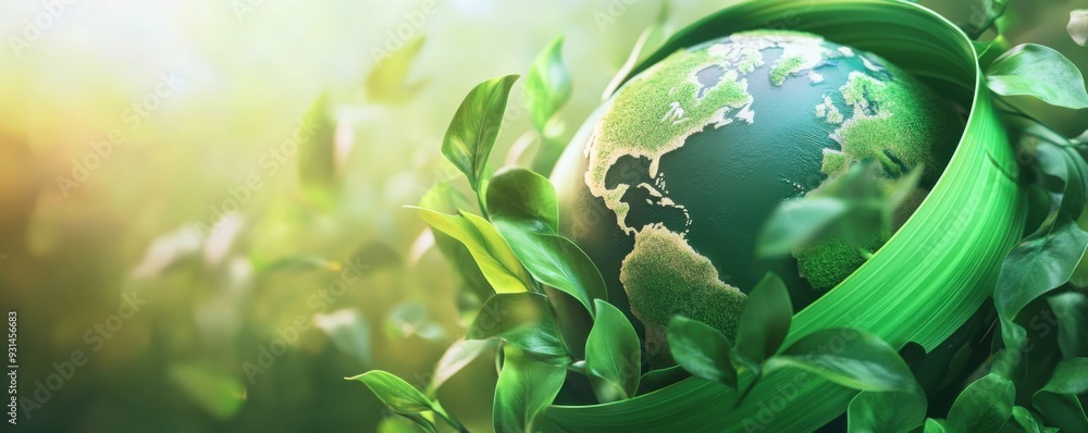 A vibrant representation of a green planet surrounded by lush foliage, symbolizing environmental sustainability and nature's beauty. A vibrant representation of a green planet surrounded by lush foliage, symbolizing environmental sustainability and nature's beauty.