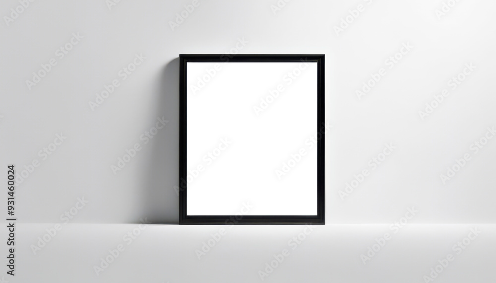 Black framed canvas against a white wall, mockup concept, cutout, png, minimal Black framed canvas against a white wall, mockup concept, cutout, png, minimal