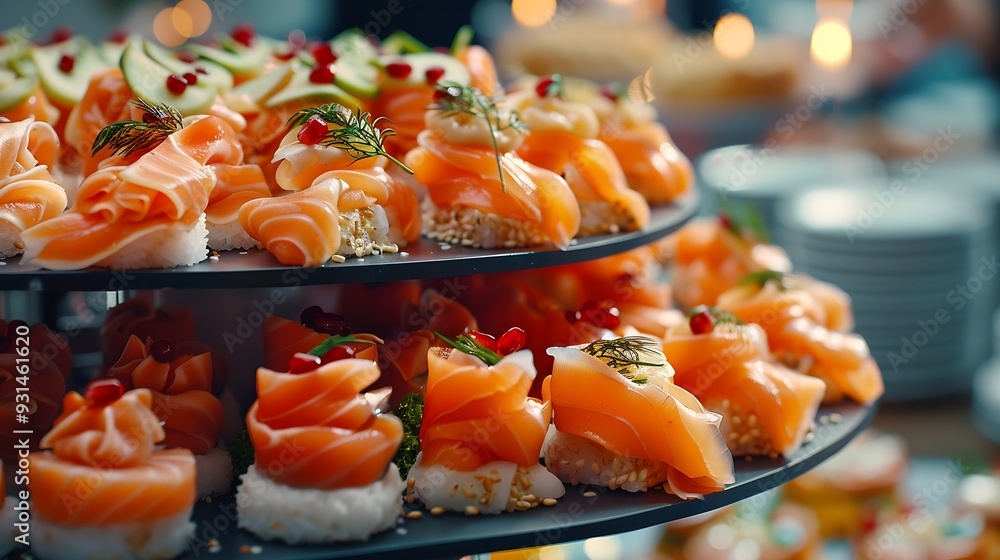 catering buffet with variety of snacks and appetizers at luxury event : Generative AI catering buffet with variety of snacks and appetizers at luxury event : Generative AI
