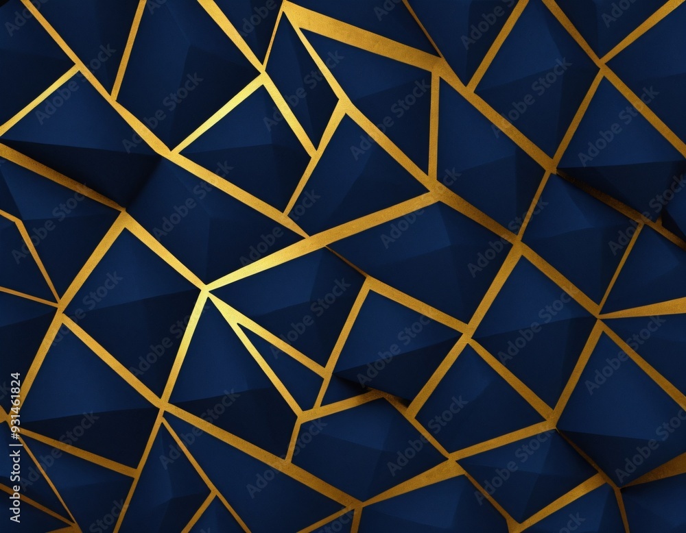 Abstract polygonal pattern luxury dark blue with gold background. Ai generated image. Abstract polygonal pattern luxury dark blue with gold background. Ai generated image.