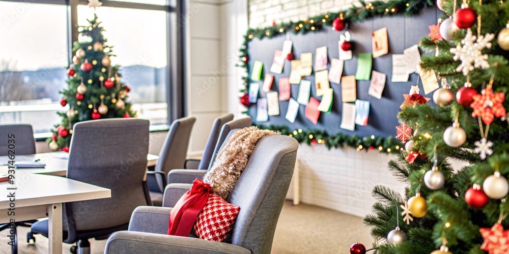 Obraz premium Festive Office Christmas Celebration. A modern office space transformed for the holiday season.