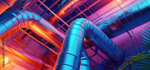 Industrial Interior with Neon Lighting