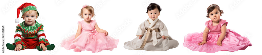Diverse sitting toddler full body png cut out element set Diverse sitting toddler full body png cut out element set