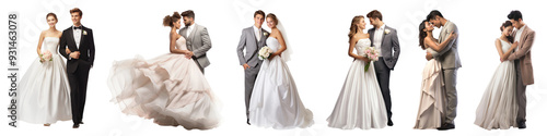 Diverse bride and groom couple png cut out element set