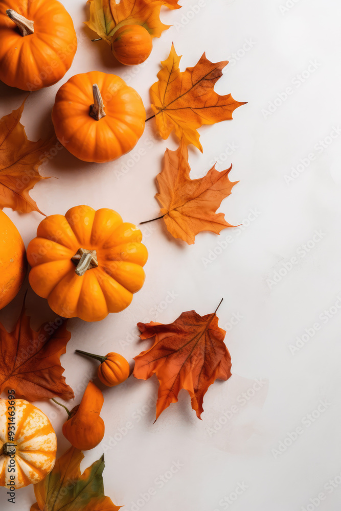 generated illustration of pumpkins and dried leaves on a white background generated illustration of pumpkins and dried leaves on a white background