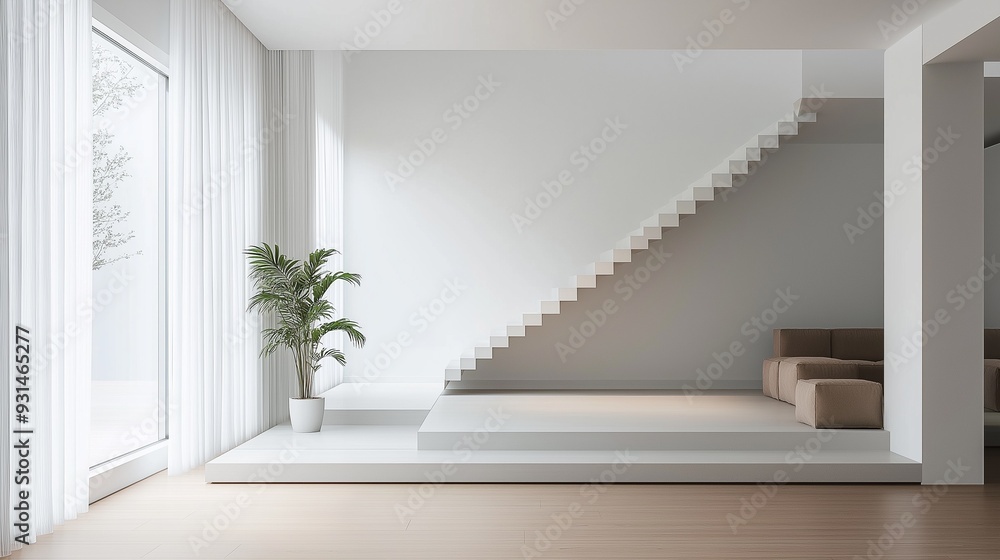 Fototapeta premium A stylish living room interior with a minimalist design. 
