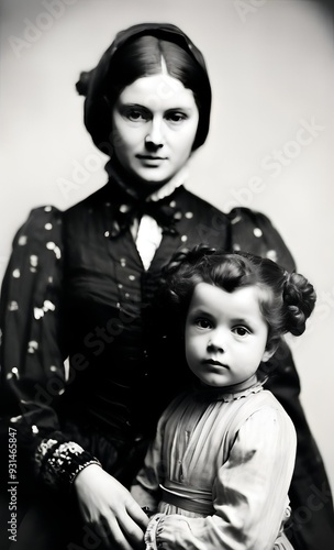 Portrait of a woman and a child of the 19th century