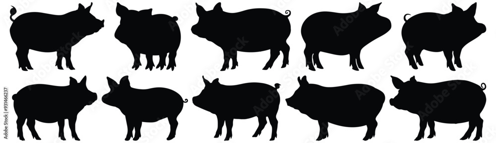 Pig silhouette set vector design big pack of animal illustration and icon Pig silhouette set vector design big pack of animal illustration and icon