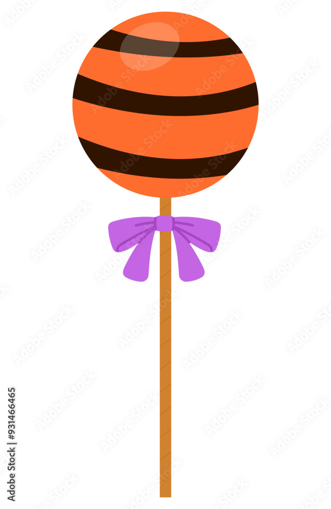 black and orange cake pop on wooden stick with purple bow illustration black and orange cake pop on wooden stick with purple bow illustration
