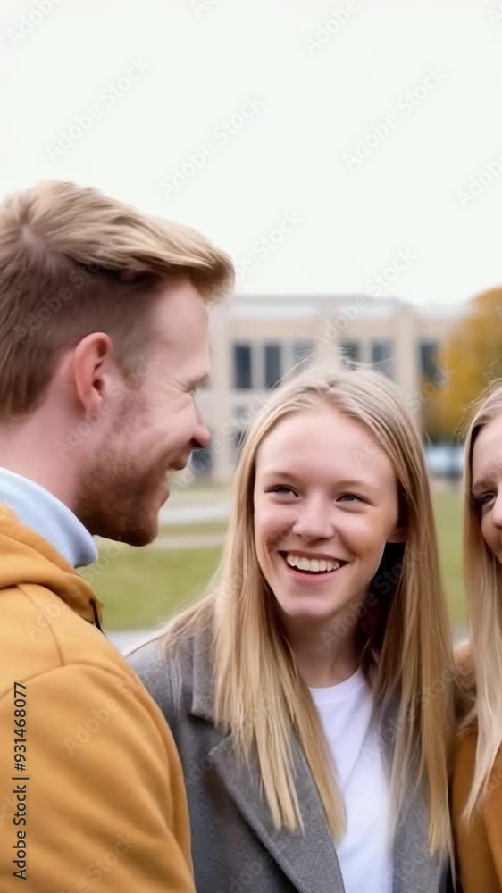 Three young students talking and enjoying themselves on the university campus. Three young students talking and enjoying themselves on the university campus.