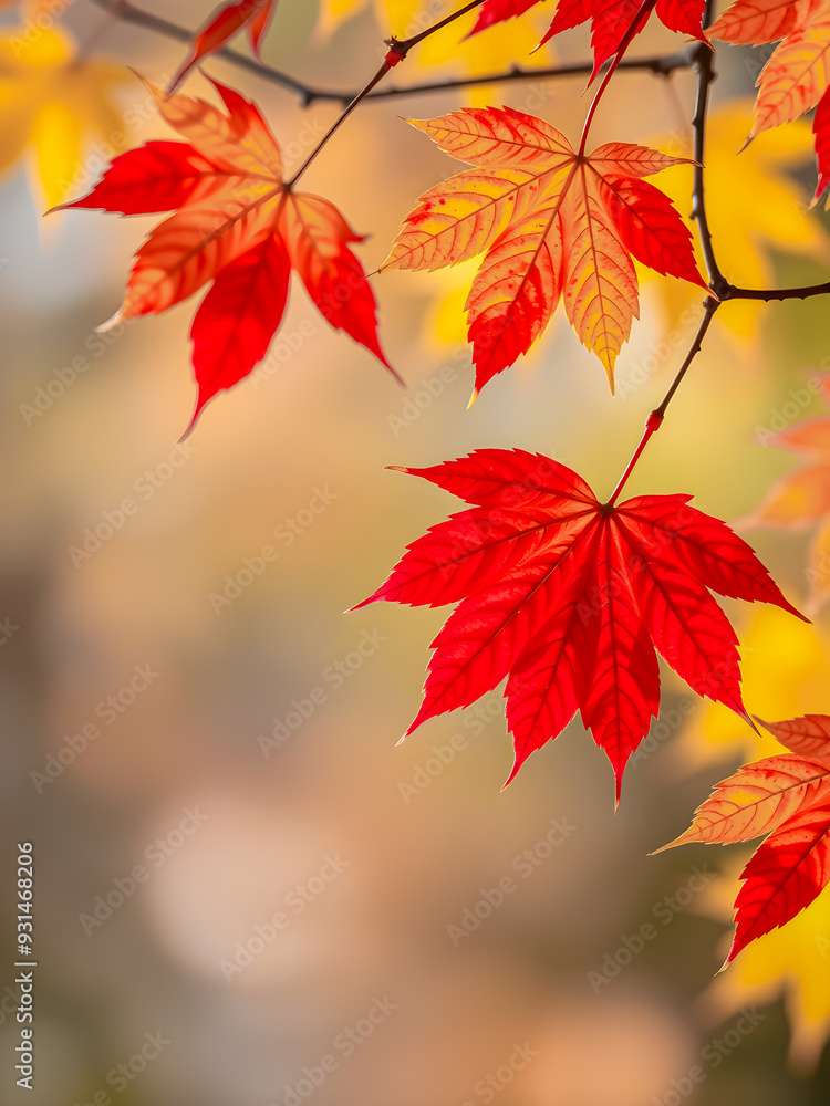 Autumn colorful bright leaves on tree in autumnal park. Autumnal pattern background fall backdrop. Raindrops and serene sunset light, soft focus bokeh blur tranquil. Magical mood, colorful foliage. AI Autumn colorful bright leaves on tree in autumnal park. Autumnal pattern background fall backdrop. Raindrops and serene sunset light, soft focus bokeh blur tranquil. Magical mood, colorful foliage. AI