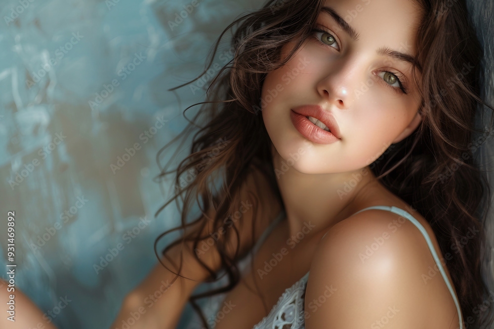 Photo of charming tender woman advertising underwear generative AI concept Photo of charming tender woman advertising underwear generative AI concept