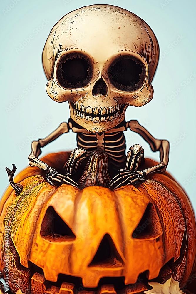 Skelleton and halloween pumpkin. illustrated Poster design. Generative Ai Skelleton and halloween pumpkin. illustrated Poster design. Generative Ai