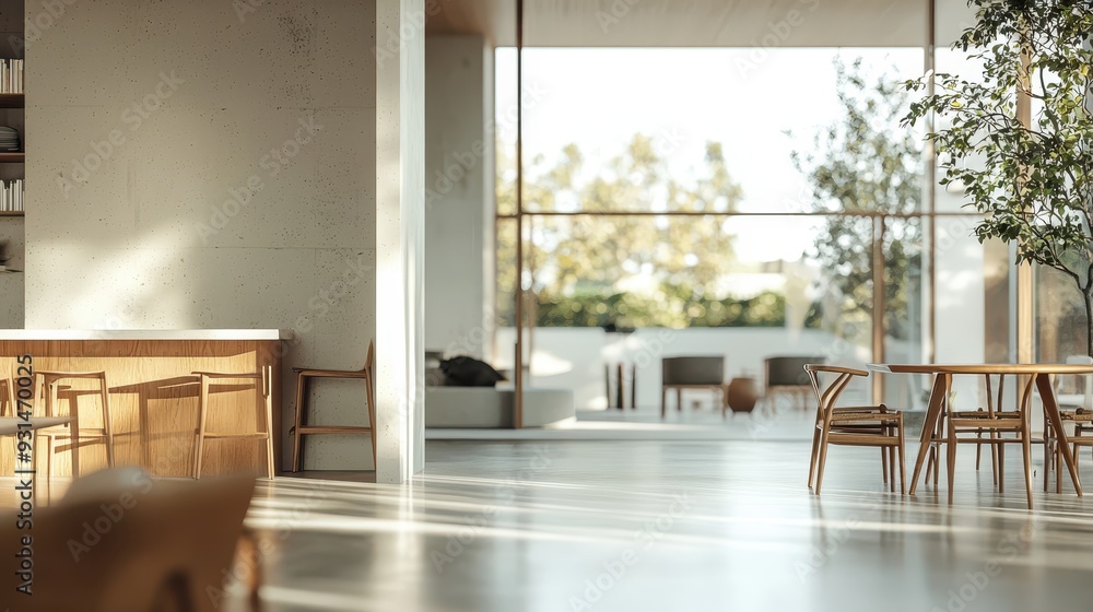 Dreamlike, defocused shot of an open-plan space Dreamlike, defocused shot of an open-plan space