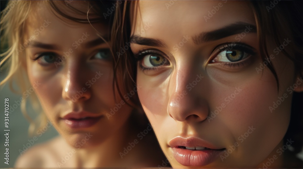 Closeup shot of two women eye with day makeup. Generative AI Closeup shot of two women eye with day makeup. Generative AI