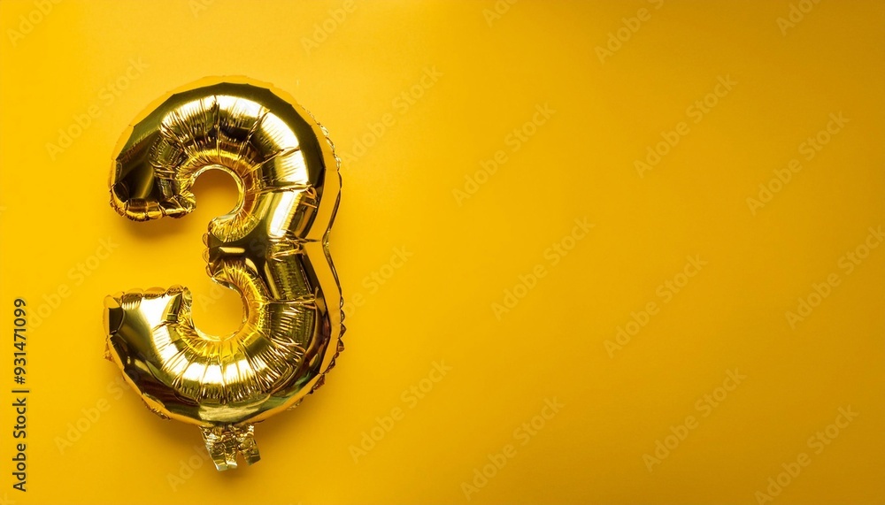 foil holiday number 3 on a yellow background with confetti with space for text, greeting card.
foil holiday number 3 on a yellow background with confetti with space for text, greeting card.