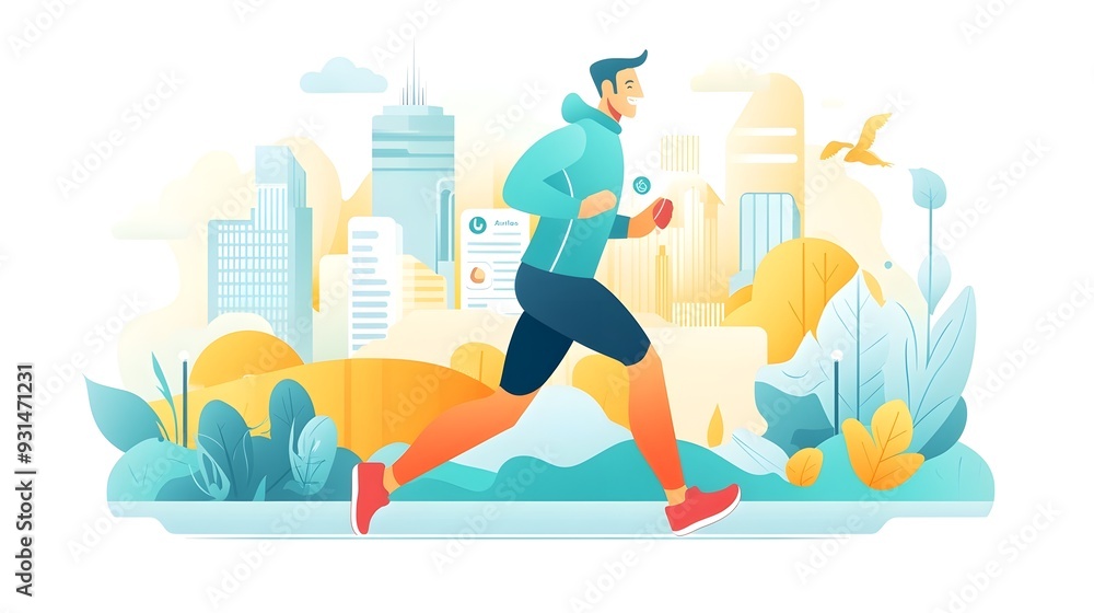 Fototapeta premium Happy Man Jogging In City Park