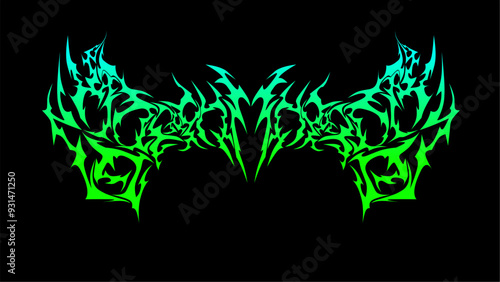 echoes of the abyss text typography. gradient green dark lettering design. neo tribal sigilism style vector illustration