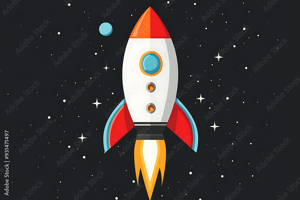 A rocket depicted in a flat art style, showcasing a sleek and minimalist design A rocket depicted in a flat art style, showcasing a sleek and minimalist design