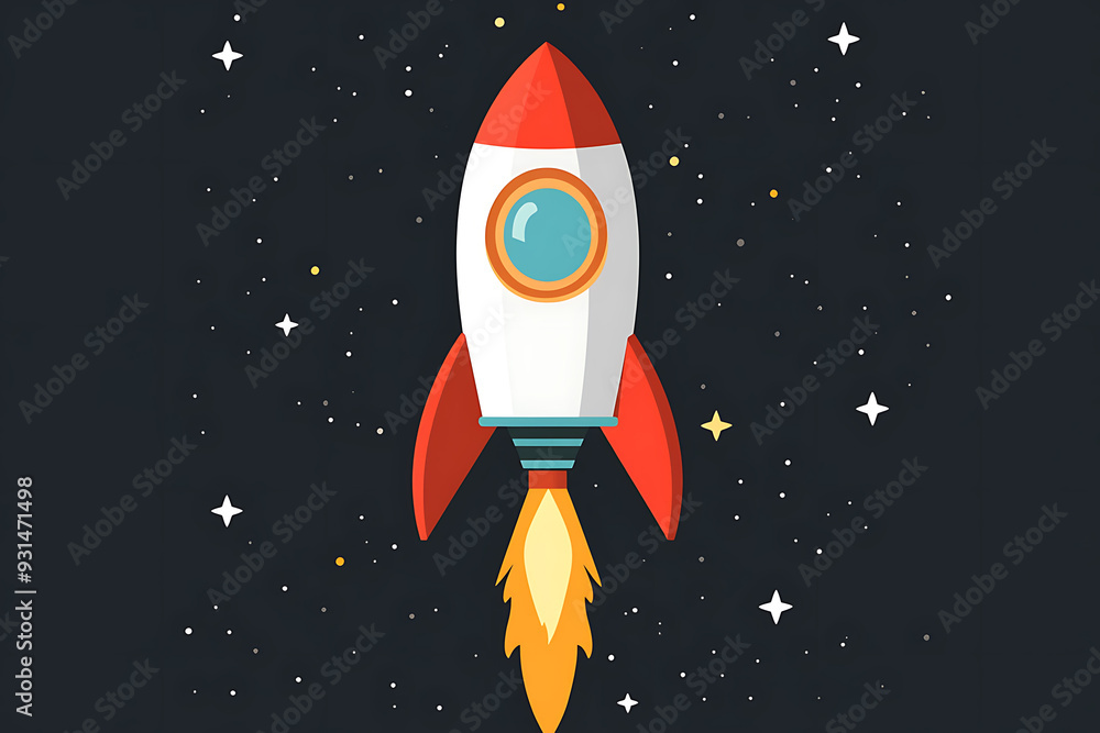 A rocket depicted in a flat art style, showcasing a sleek and minimalist design A rocket depicted in a flat art style, showcasing a sleek and minimalist design