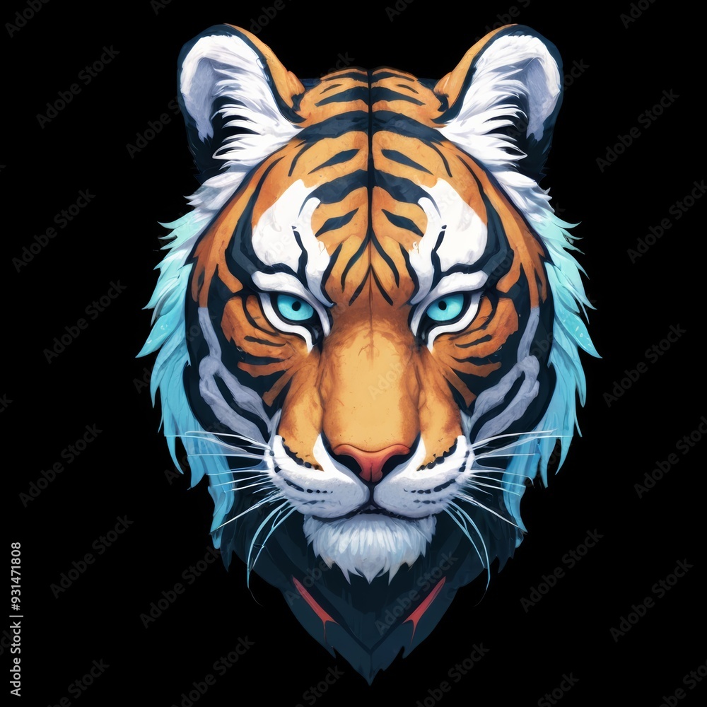 Fototapeta premium front head view of a cyberpunk colored tiger