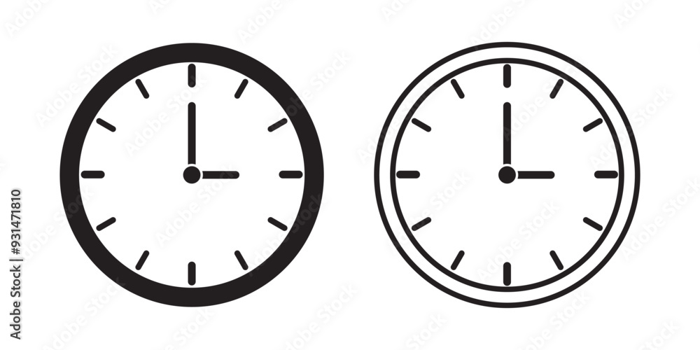Clock icon, vector set. Wall Clock icon, symbol, watch vector, silhouette. Timer icon, Stopwatch vector timer flat icon for apps, logo and websites. Line Clock symbol vector. Vector illustration. Clock icon, vector set. Wall Clock icon, symbol, watch vector, silhouette. Timer icon, Stopwatch vector timer flat icon for apps, logo and websites. Line Clock symbol vector. Vector illustration.