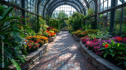 Phipps Conservatory and Botanical Gardens in Pittsburgh Pennsylvania Schenley Parks horticulture hub features botanical gardens and a steel glass Victorian greenhouse : Generative AI photo