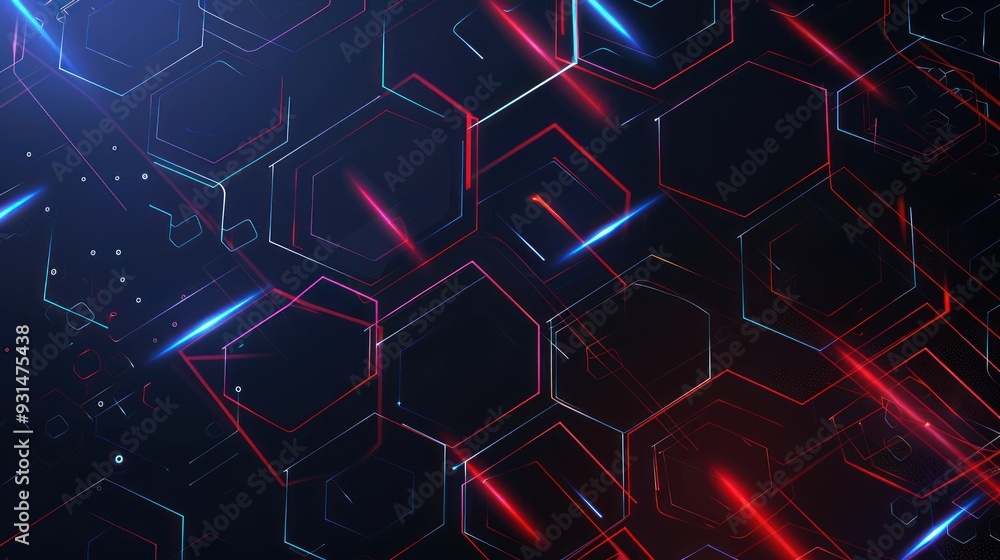 Abstract Geometric Pattern with Red and Blue Glowing Lines