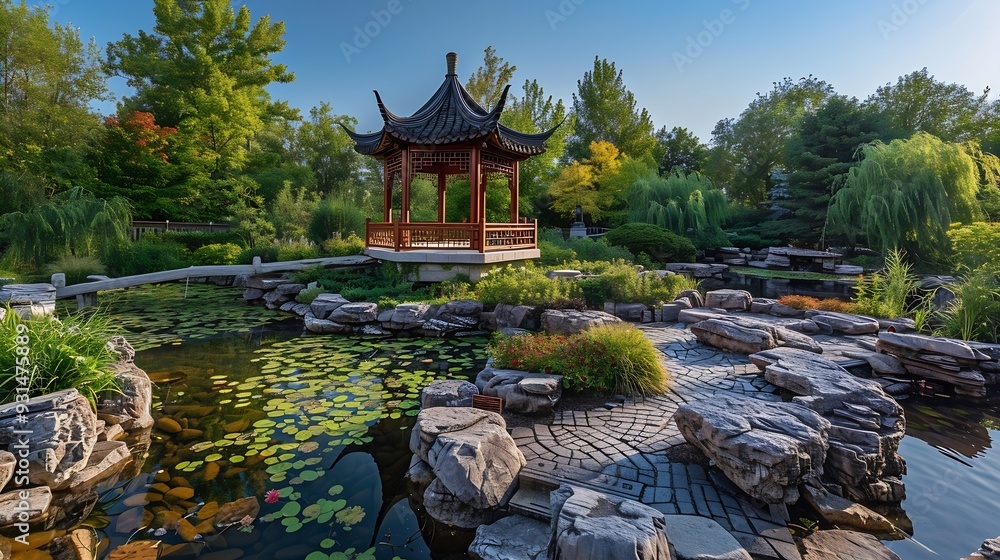 Obraz premium The Chinese Garden part of the Montreal Botanical Gardens Montreal Jardin Botanique : Generative AI