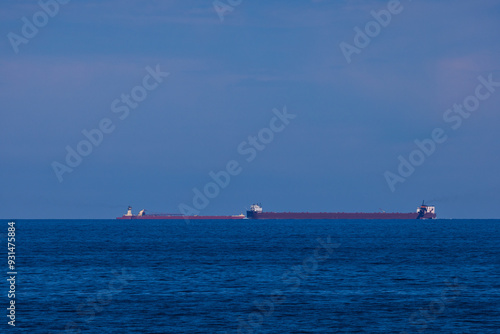 Two Ships Passing Each Other On Lake Superior