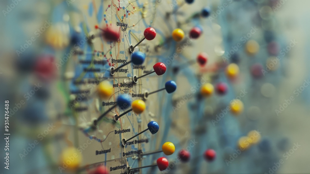 A colorful array of pins placed on a board representing various ...