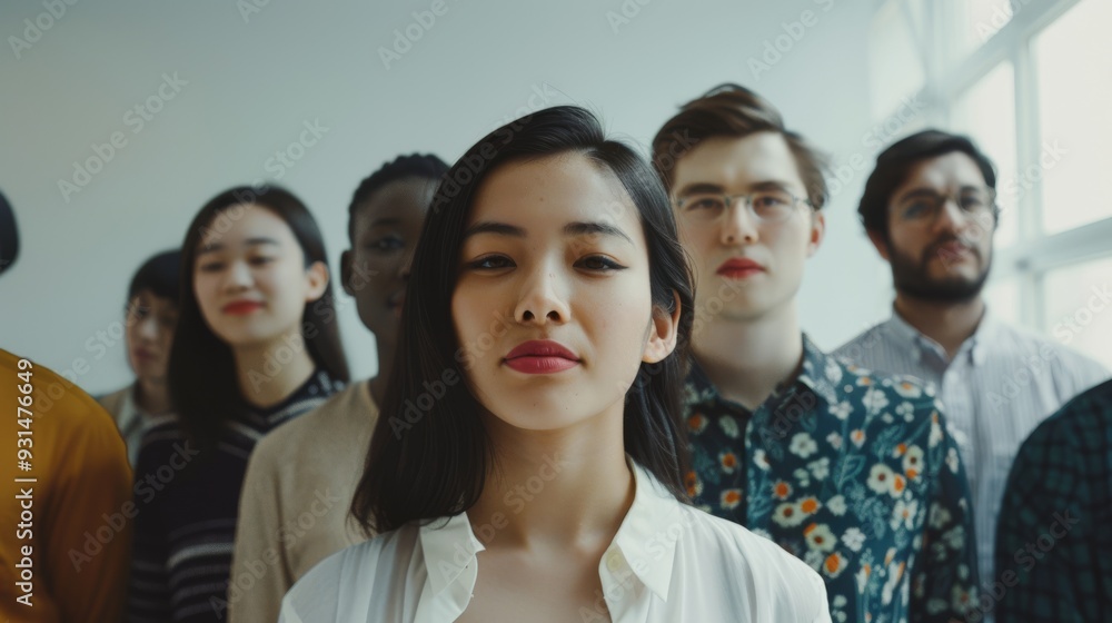A diverse group of individuals stands confidently, embracing unity and inclusivity in a bright, modern setting. A diverse group of individuals stands confidently, embracing unity and inclusivity in a bright, modern setting.