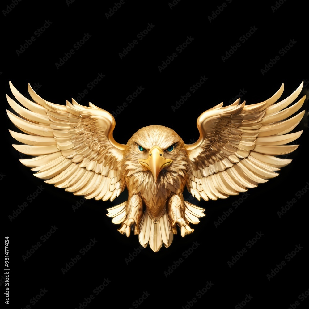 Obraz premium Gold colored eagles front head display complex 3d
